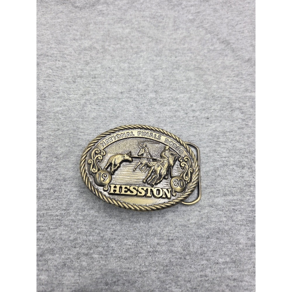 National Finals Rodeo 1980 Hesston Solid Brass Belt Buckle Vintage Western